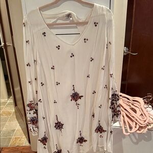 Free People Neutral Combo Dress with Floral Accents